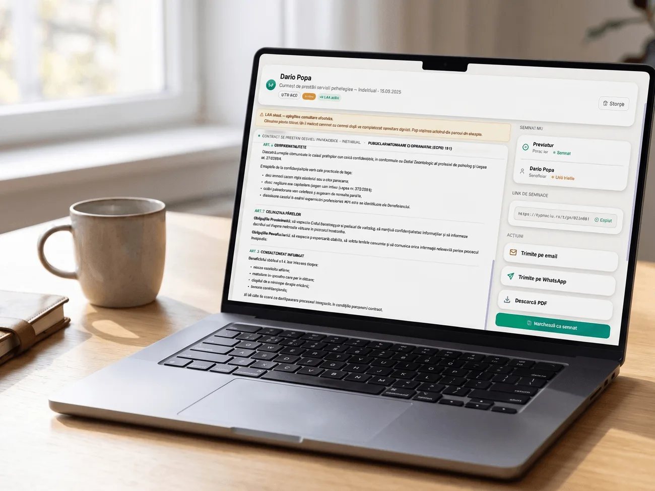 Contract digital Xolo pregătit pentru semnare